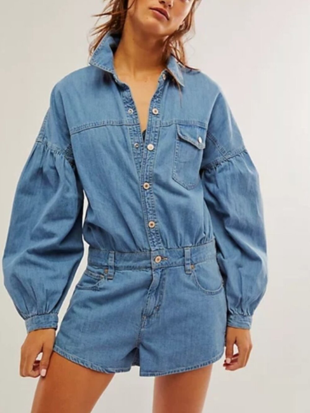 Free People We The Free Zodiac Chambray One-Piece Romper M